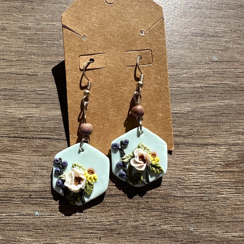 Handmade Polymer Clay Floral Drop Earrings